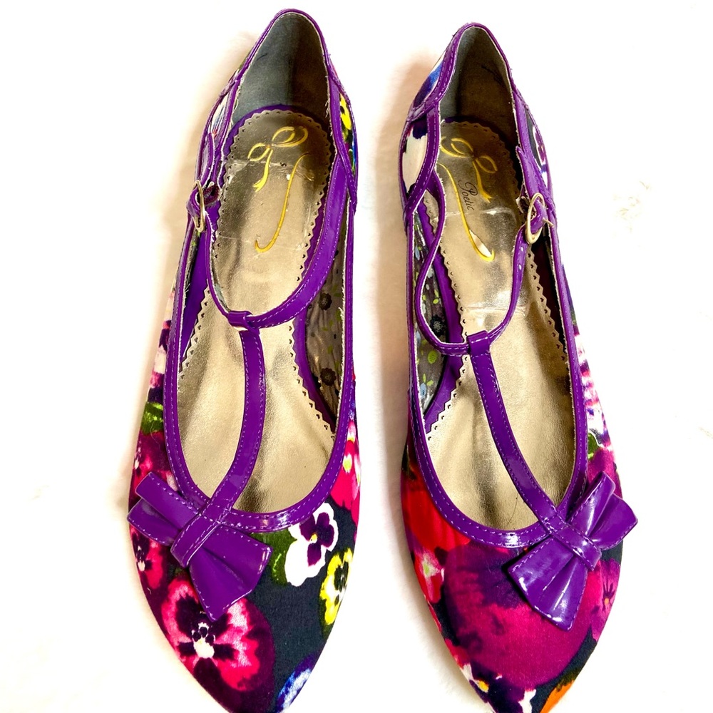 Anthropologie Poetic License NEW Womens Purple Flats 9 40 Floral Bow Shoes - Picture 9 of 13